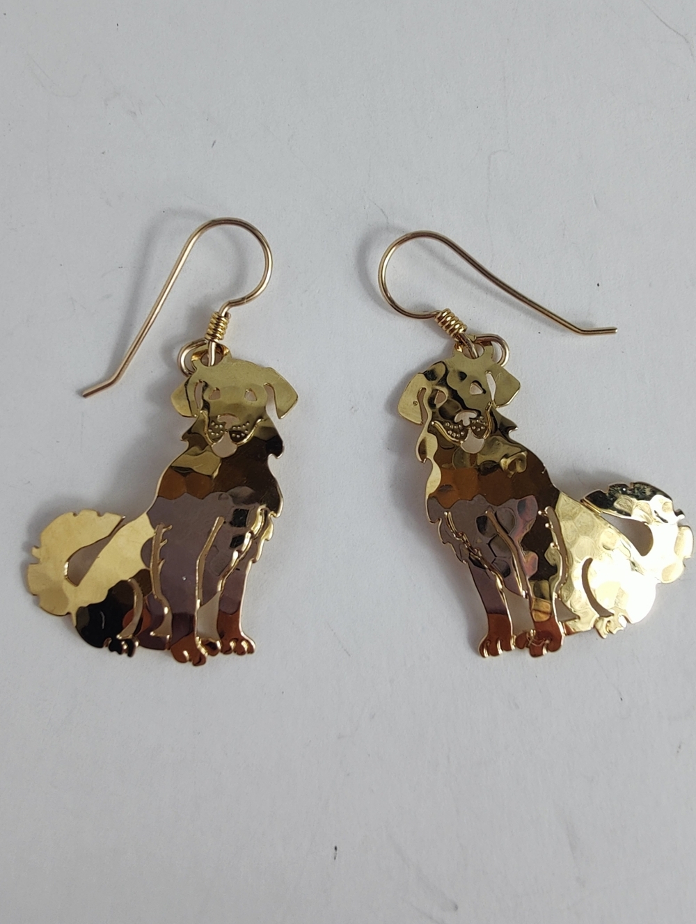 Wild Bryde Dog Earrings Gold Tone Dangle Cutout Puppy Silhouette Artisan